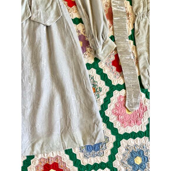 Vintage 1960s Homemade Dress Pale Blue Velvet Silk Lining Belts Wounded Bird - Picture 4 of 16